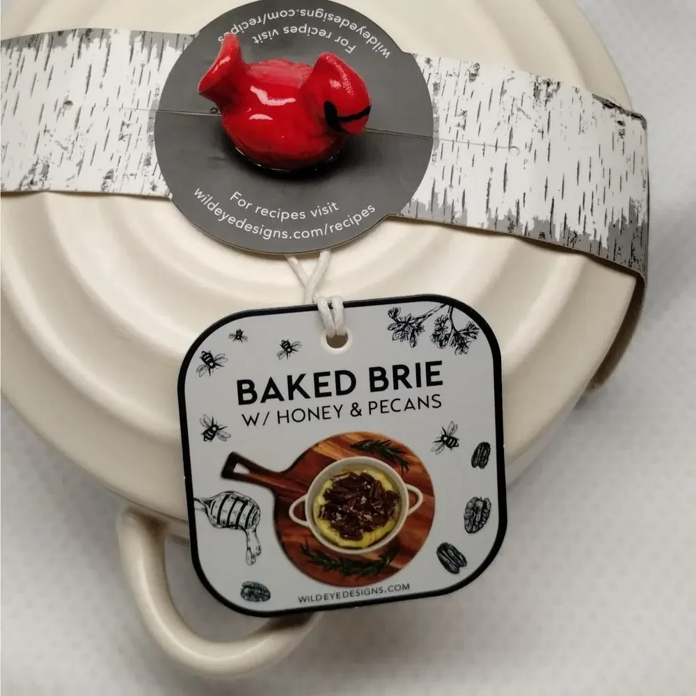 Wild Eye Designs Ceramic Brie Baker Red Cardinal Lid Missing Spoon